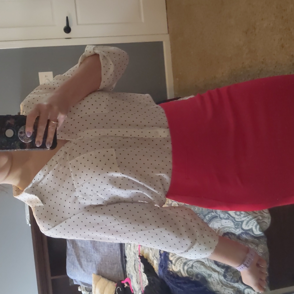 Black and white polka dot work blouse size m